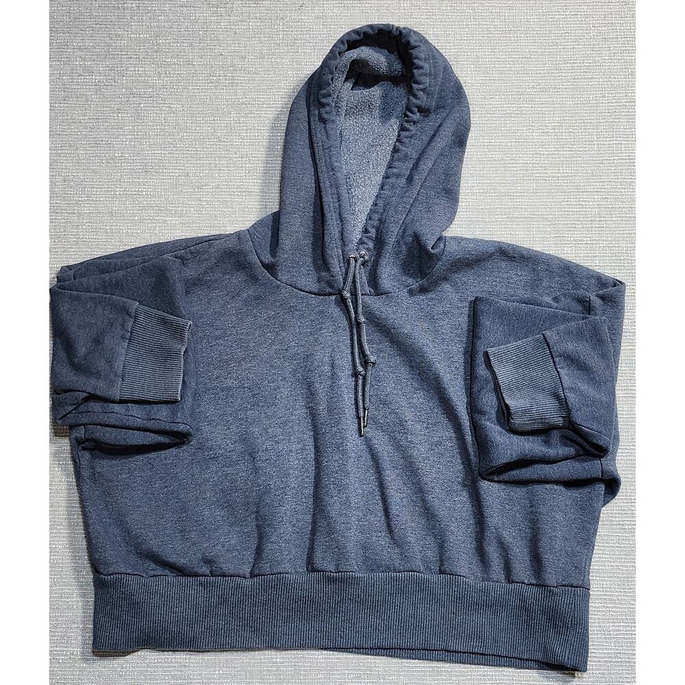 90 Degree Cropped Hoodie Sweatshirt Gray Blue XL